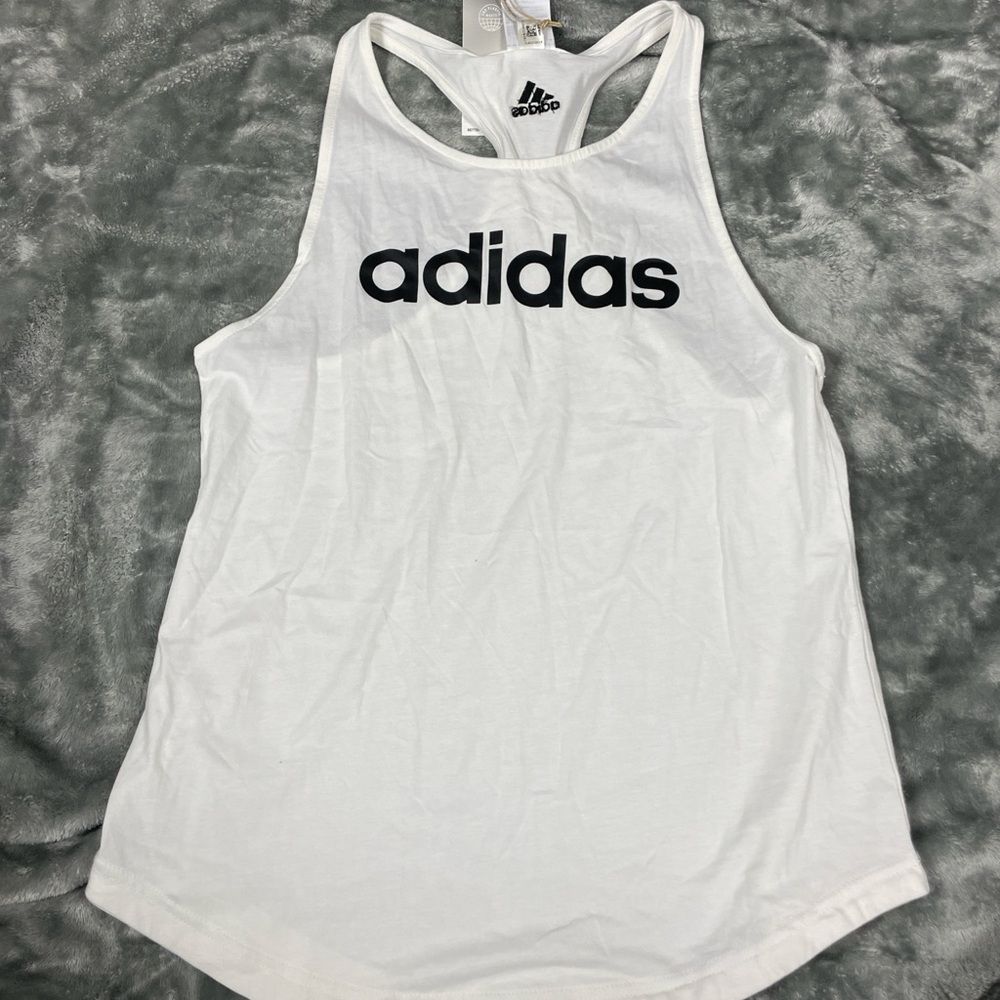 Adidas White Sleeveless Top with Black Logo